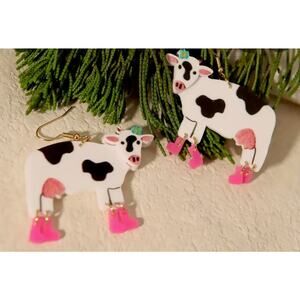 NEW Cow Rainboots Earrings Dangle Drop Farm Country